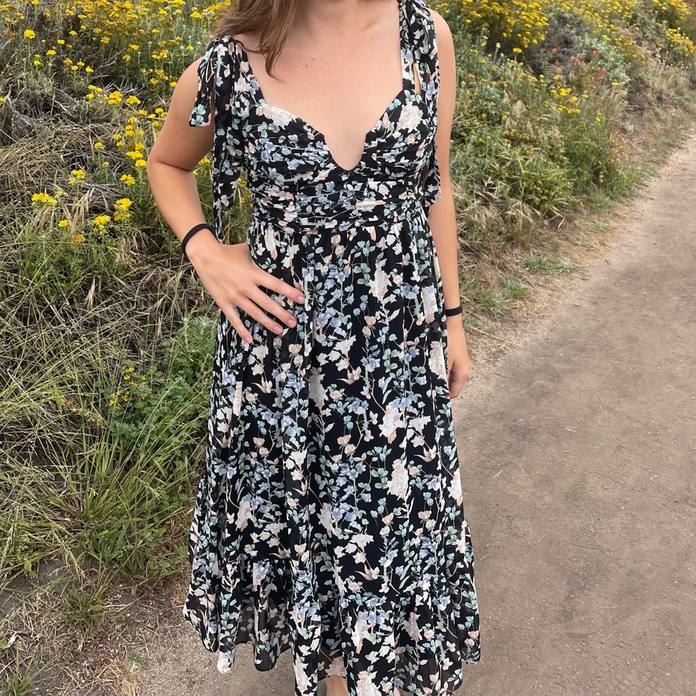 Floral Black and White Maxi Dress